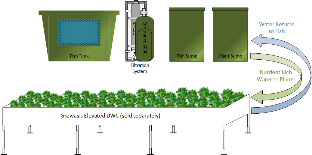 AquaBundance Fish Farm Web Diagram with a Growasis elevated system